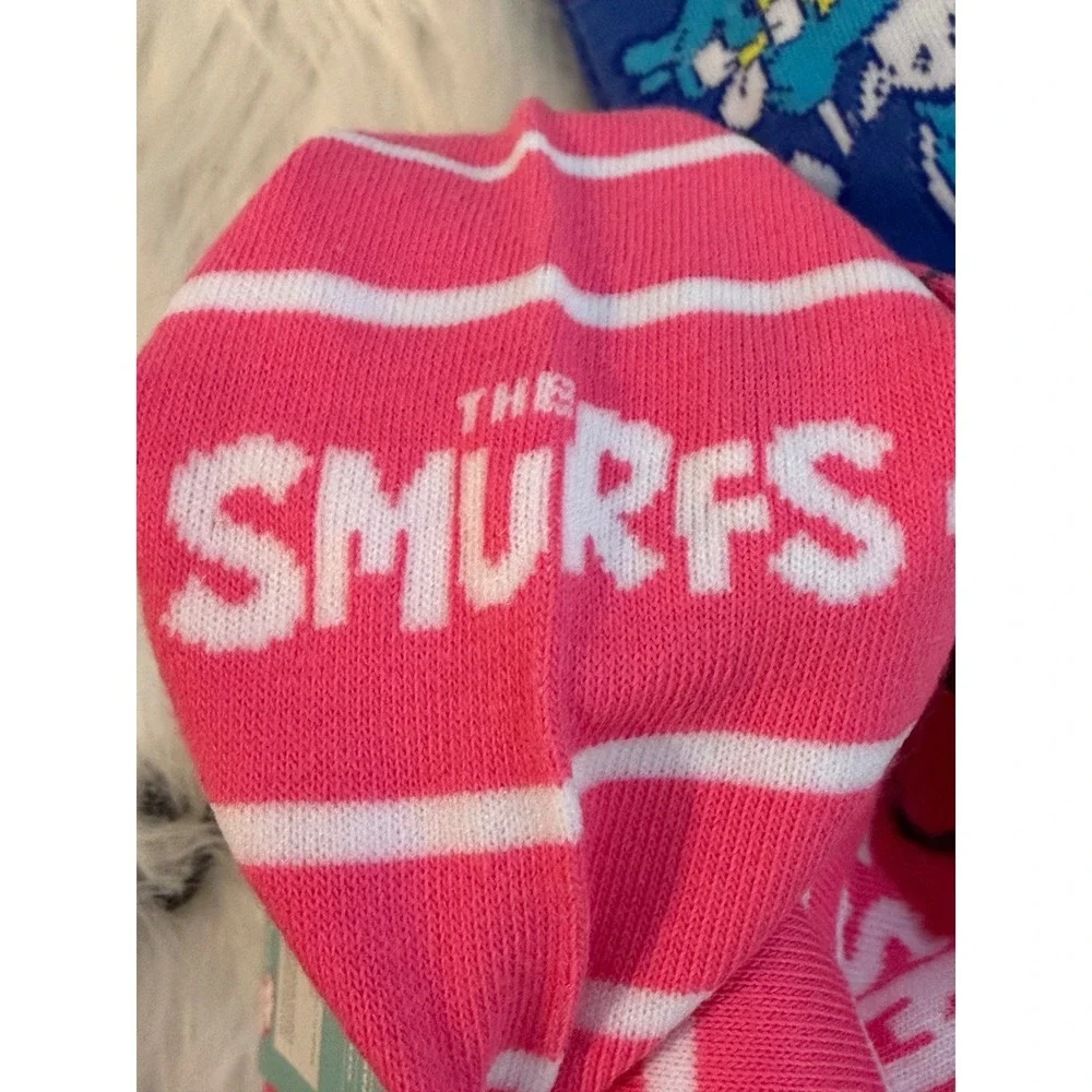 The Smurfs Smurfette Crew Socks 2 Pair Set Pink Blue Hearts Scooter NWT One Size